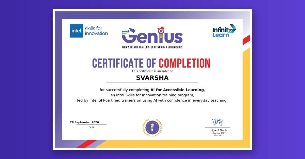Certificate of completion for svarsha
